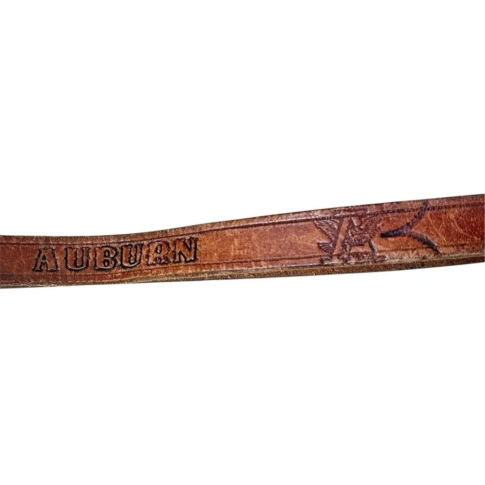Vintage Auburn Tigers Leather Belt Brown Embossed Eagle‎ Logo Mens Size 32 34